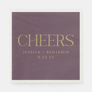 Cheers Elegant Aubergine Gold Typography Wedding Napkins