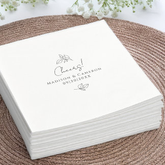 Cheers Elegant Black & White Wedding Botanical Napkins