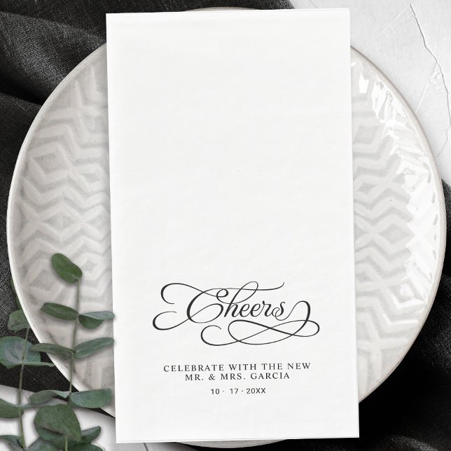 Cheers Elegant Bride & Groom Calligraphy Black Paper Guest Towels (Cheers Elegant Bride & Groom Calligraphy Black Paper Guest Towels)