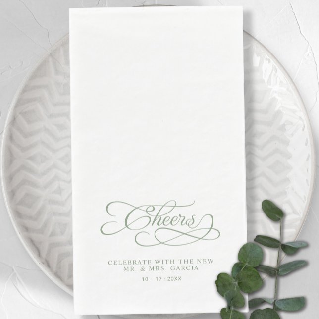 Cheers Elegant Bride & Groom Calligraphy Green Paper Guest Towels (Cheers Elegant Bride & Groom Calligraphy Green Paper Guest Towels)