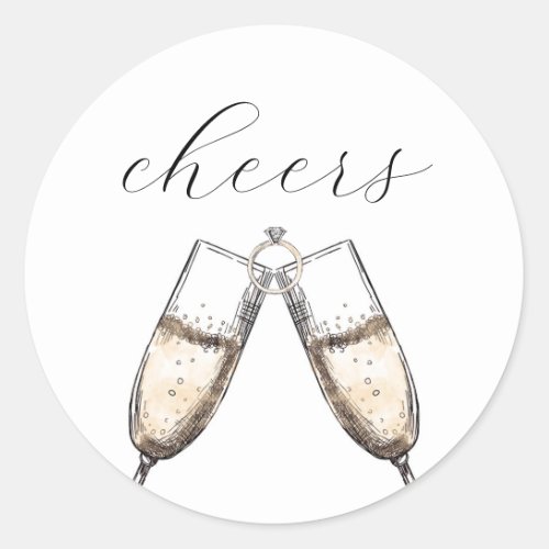 Cheers Elegant Bubbly Champange Bridal Shower  Classic Round Sticker