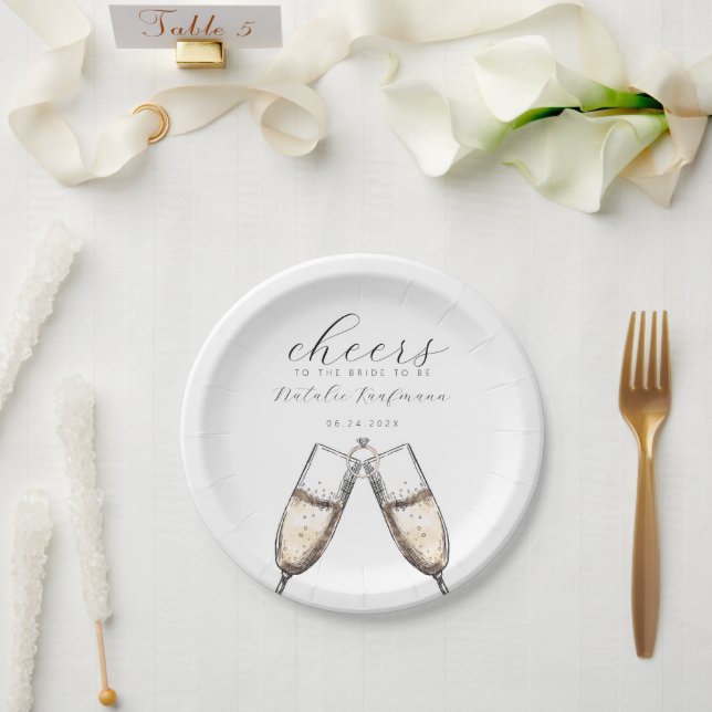 Cheers Elegant Bubbly Champange Bridal Shower  Paper Plates (Wedding)
