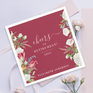Cheers Elegant Burgundy White Floral Calligraphy  Napkins