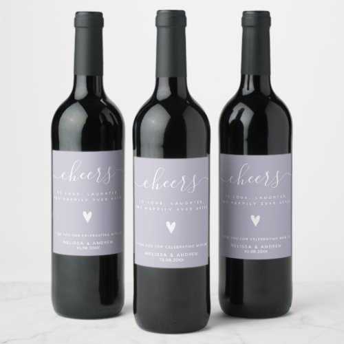 Cheers Elegant Calligraphy Lavender Wedding Wine Label