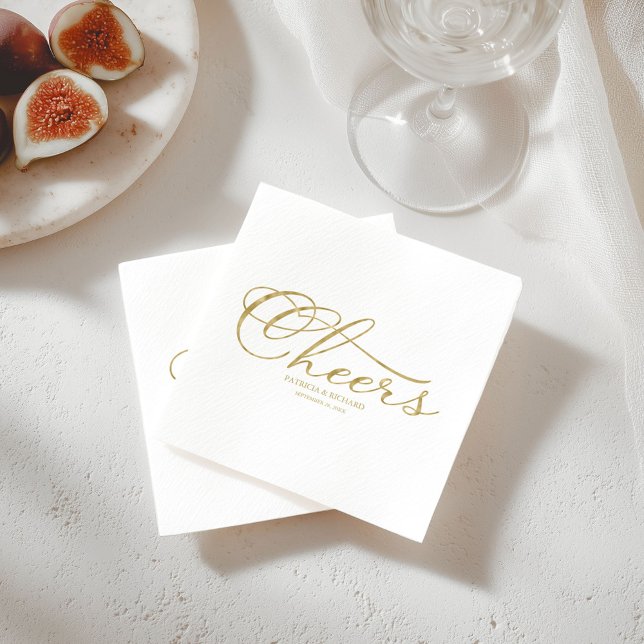 Cheers - Elegant Gold Faux Foil Script  Wedding Napkins (Creator Uploaded)