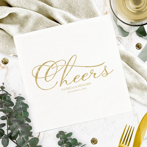 Cheers _ Elegant Gold Faux Foil Script  Wedding Napkins