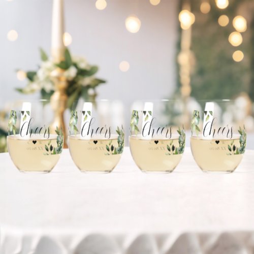 Cheers Elegant Green Botanicals Stemless Wine Glass