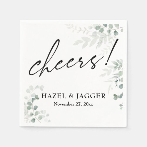 Cheers! Elegant Greenery + Wedding Typography Napkins
