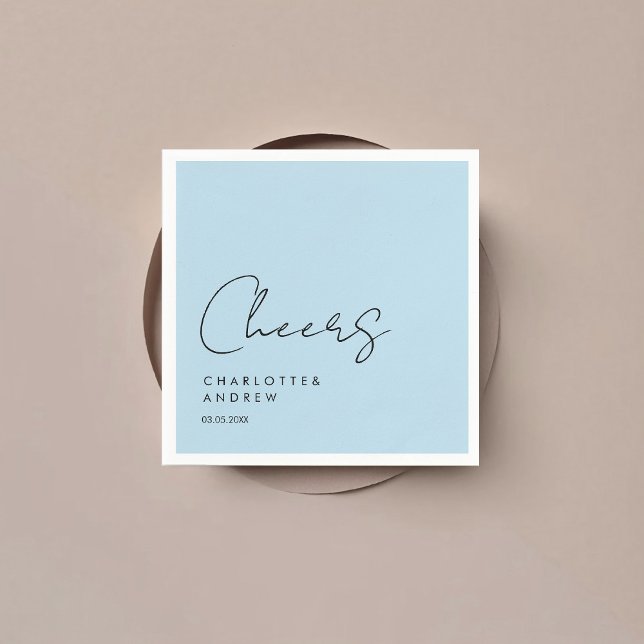 Cheers! Elegant, minimal, handwriting Napkins (Cheers! Customer specific elegant, minimal, handwriting, powder-blue, wedding napkins.)