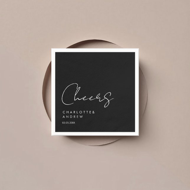 Cheers! Elegant, minimal, handwriting Napkins (Cheers! Customer specific elegant, minimal, handwriting, black, wedding napkins.)