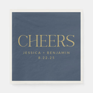 Cheers Elegant Navy Blue Gold Modern Chic Wedding Napkins