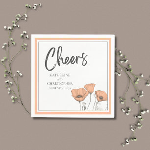 Cheers Elegant Peach Floral Poppies Wedding Napkins