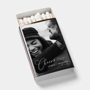 Cheers Elegant Photo Script Names Modern Wedding Matchboxes