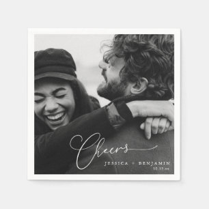 Cheers Elegant Photo Script Names Modern Wedding Napkins