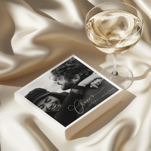 Cheers Elegant Photo Script Names Modern Wedding Napkins