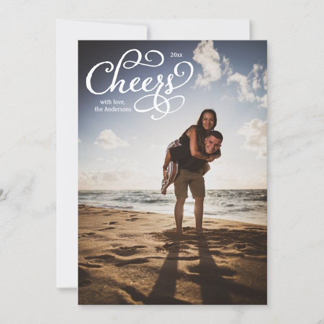 Cheers Elegant Script Photo Card (Front)