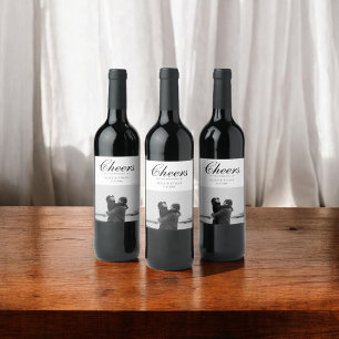Cheers Elegant Script Wedding Photo Wine Label
