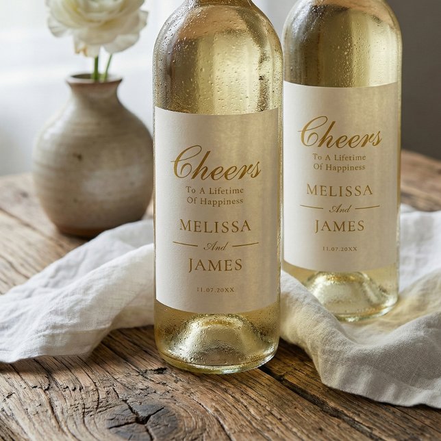 Cheers Elegant Script Wedding White Wine Label (Creator Uploaded)