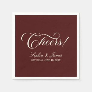 Cheers! Elegant Vintage Ivory Burgundy Wedding Napkins