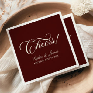 Cheers! Elegant Vintage Ivory Burgundy Wedding Napkins
