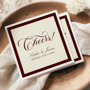 Cheers! Elegant Vintage Ivory Burgundy Wedding Napkins