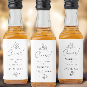 Cheers Elegant Wedding Black & White Leaves Favor  Liquor Bottle Label