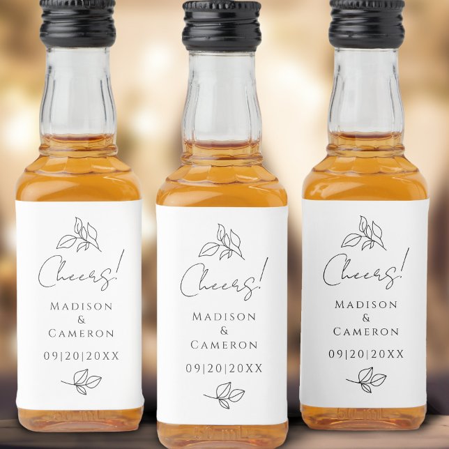 Cheers Elegant Wedding Black & White Leaves Favor  Liquor Bottle Label (Cheers Elegant Wedding Black & White Leaves Favor Liquor Bottle Label)