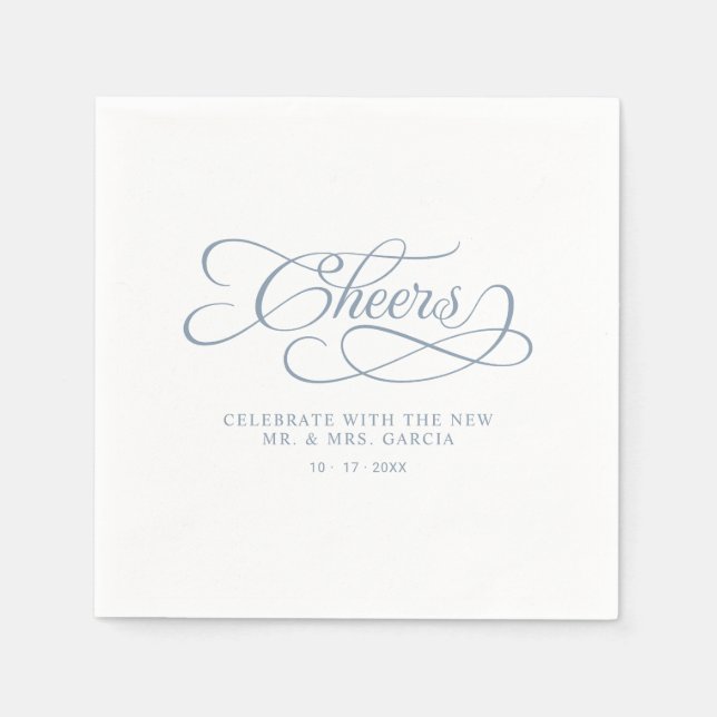 Cheers Elegant Wedding Calligraphy Dusty Blue   Napkins (Front)