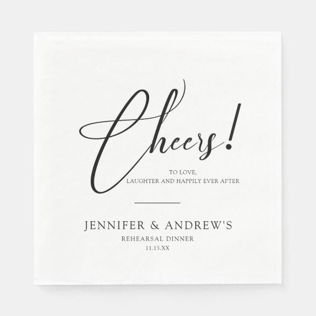 Cheers Elegant Wedding Rehearsal Personalized Napkins (Front)