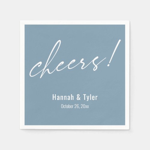 Cheers! Elegant Wedding Typography Dusty Blue Napkins