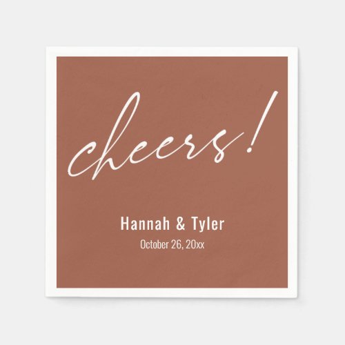 Cheers! Elegant Wedding Typography Terracotta Napkins