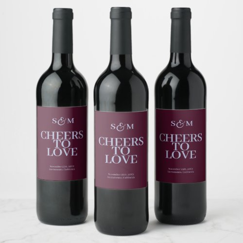 Cheers Fancy Script with Heart Wedding Wine Label