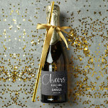 Cheers Faux BLACK GLITTER Wedding Mini Sparkling Wine Label<br><div class="desc">Make your own sparkling wine split favors with these personalized bottle labels featuring simulated BLACK faux glitter! (Choose from 10 uploaded glitter colors,  just make your color visible by clicking the "eye" under CUSTOMIZE button.) MATCHING items in our store.</div>