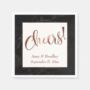 "Cheers!" Faux Copper Script over Black Marble Paper Napkins