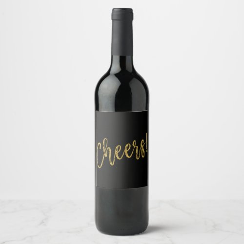 Cheers Faux Gold Foil and Black Wine Label