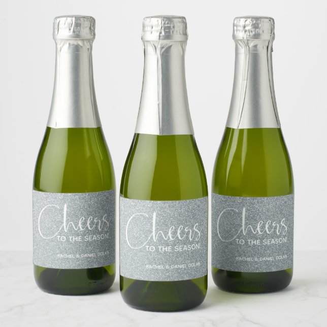 Cheers Faux Gold GLITTER Christmas Mini Sparkling Wine Label (Bottles)