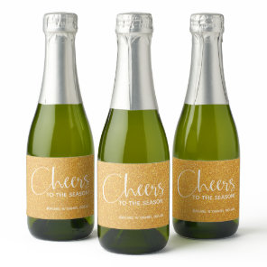 Cheers Faux Gold GLITTER Christmas Mini Sparkling Wine Label