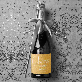 Cheers Faux GOLD GLITTER Wedding Mini Sparkling Wine Label