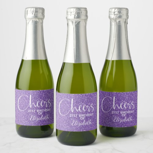 Cheers Faux Purple GLITTER Birthday Mini Sparkling Wine Label