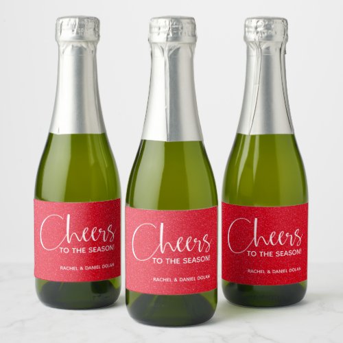 Cheers Faux RED GLITTER Christmas Mini Sparkling Wine Label