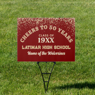Cheers!! Festive 50th Class Reunion Party Yard Sign