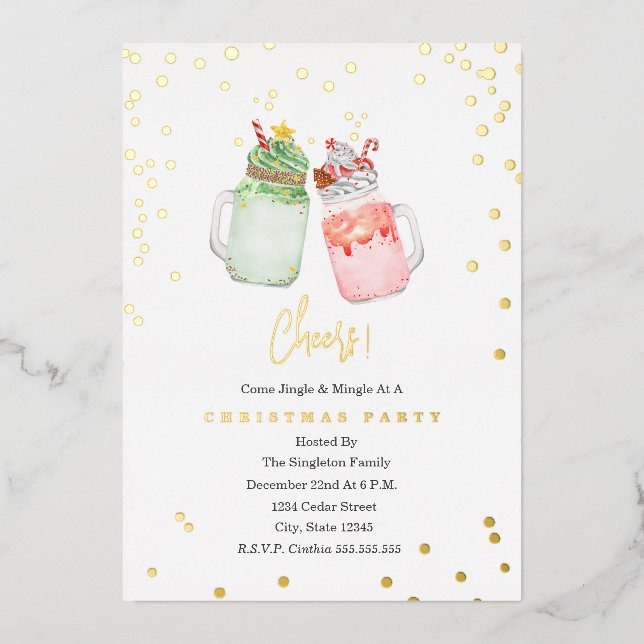 Cheers Festive Holiday Milkshakes Christmas Party  Foil Invitation (Front)