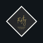 Cheers Fifty  | Modern Black 50th Birthday Party Napkins<br><div class="desc">This custom paper napkin will add stylish detail to your special celebration. This 50th birthday napkin design features simple chic gold lettering "Fifty" with custom text. Matching invitations and party supplies are available in my shop BaraBomDesign.</div>