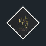 Cheers Fifty  | Modern Black 50th Birthday Party Napkins<br><div class="desc">This custom paper napkin will add stylish detail to your special celebration. This 50th birthday napkin design features simple chic gold lettering "Fifty" with custom text. Matching invitations and party supplies are available in my shop BaraBomDesign.</div>