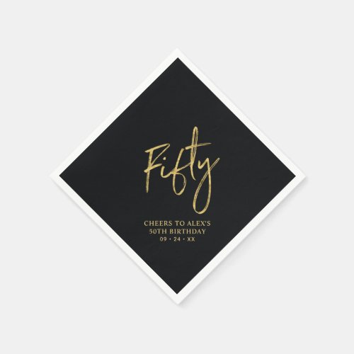 Cheers Fifty   Modern Black 50th Birthday Party Napkins