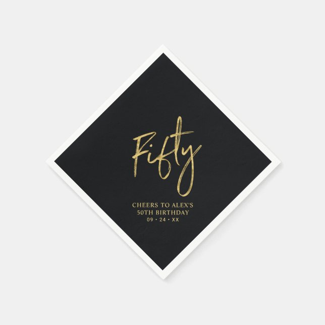 Cheers Fifty  | Modern Black 50th Birthday Party Napkins (Corner)
