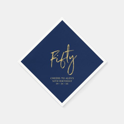 Cheers Fifty Modern Navy Blue 50th Birthday Party Napkins