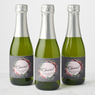 Cheers Floral Elegant Grey Sparkling Wine Label