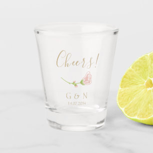 Cheers Floral Rose Initials Wedding Shot Glass