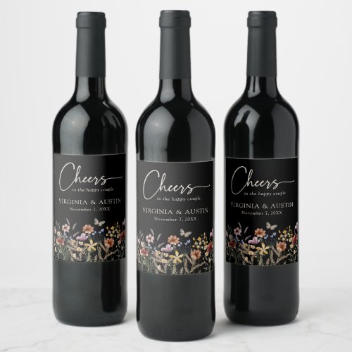Cheers Floral Wedding Wine Label